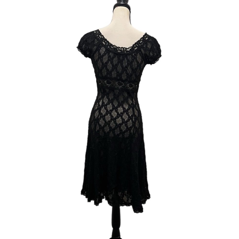 Vintage Betsey Johnson New York Black Silk Sheer Mesh Bows & Floral Lace Dress - Picture 6 of 11